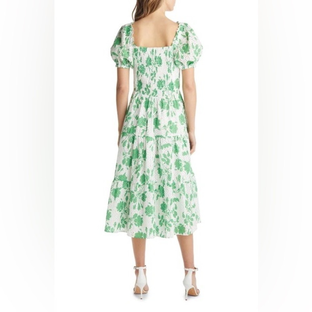 Rachel Parcell | Stencil Floral Eyelet Puff Sleeve Midi Dress Foliage Green - Picture 10 of 12